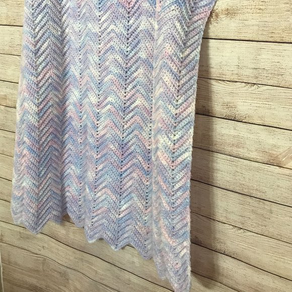 Handmade Crocheted Baby Blanket in Purple, Blue and Pink - 28" x 33" - Picture 2 of 4